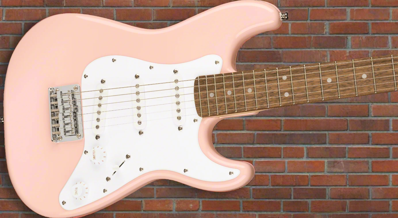 Image of Mini Stratocaster®, Laurel Fingerboard, White Pickguard, Shell Pink