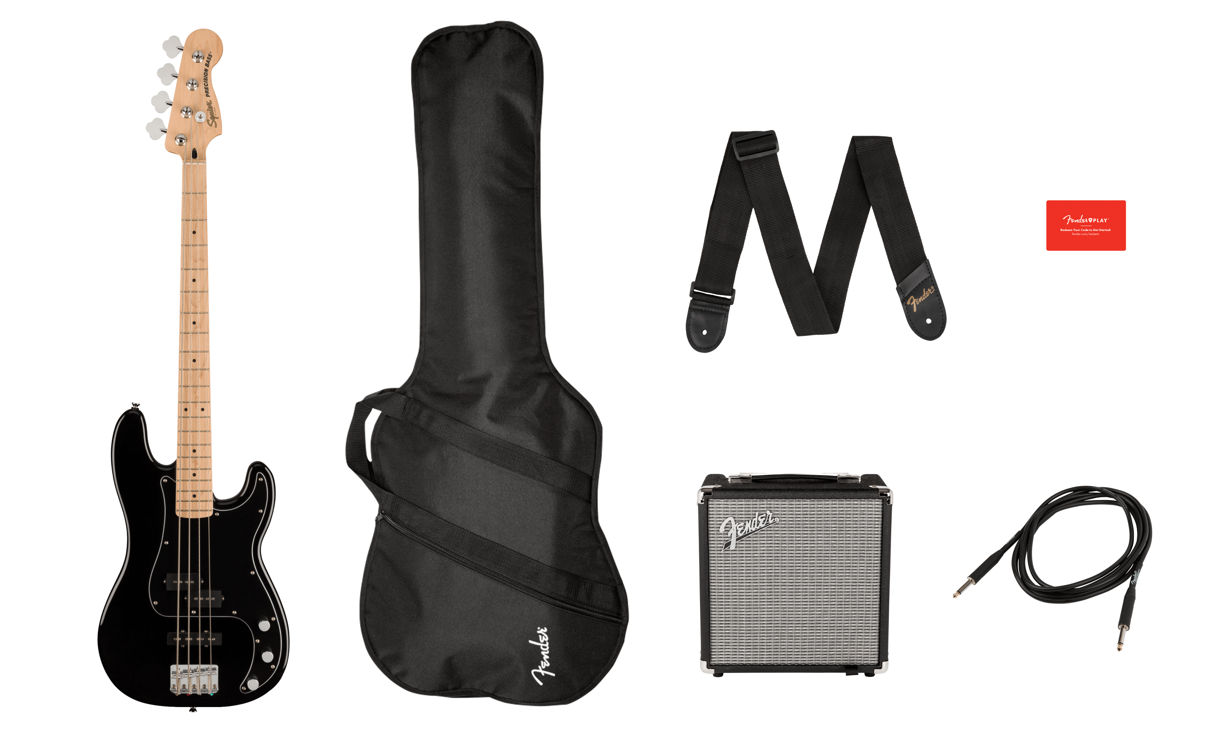 Image of FENDER Affinity Series™ Precision Bass® PJ Pack, Maple Fingerboard, Black, Gig Bag, Rumble 15 - 120V