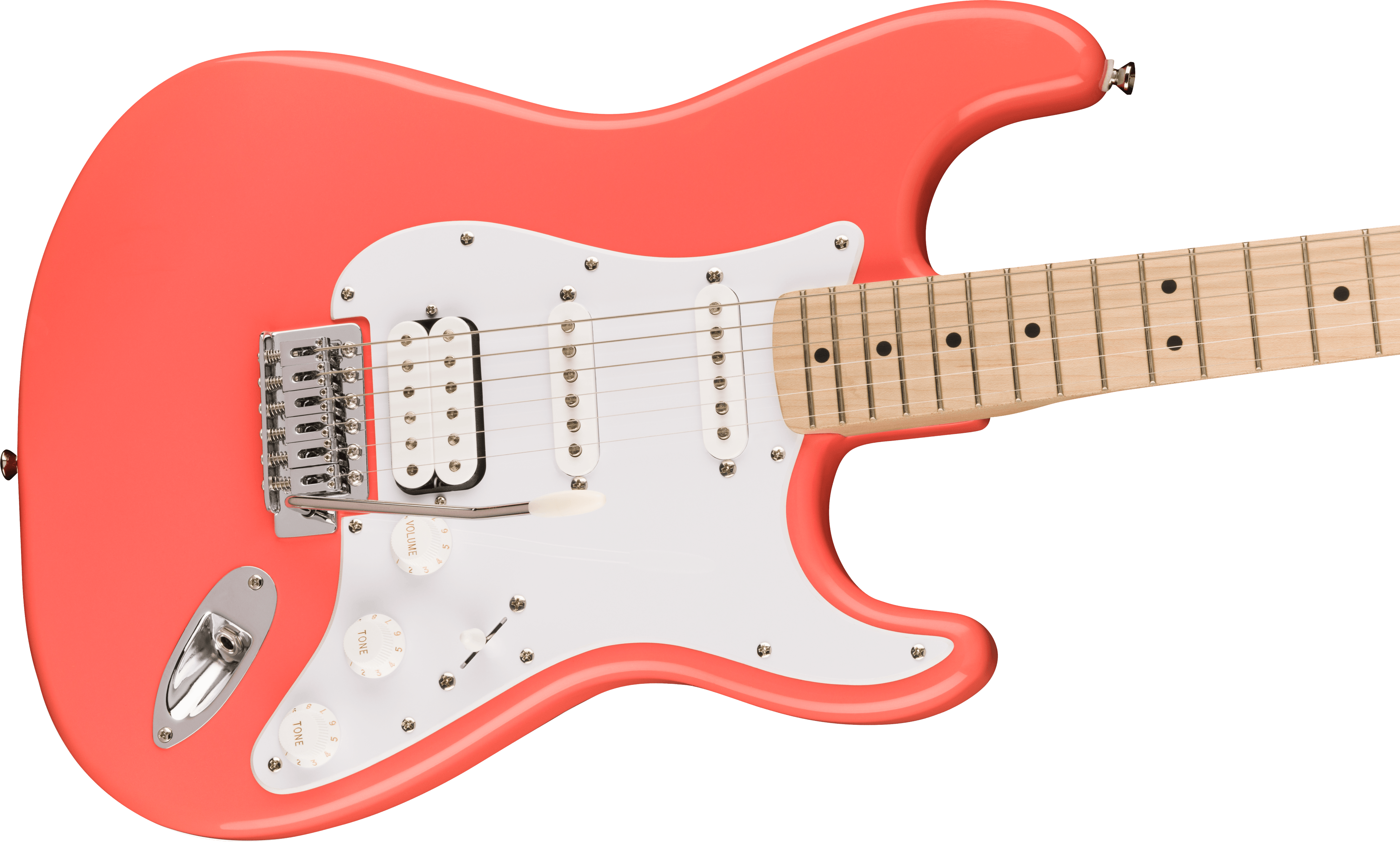 Image of FENDER Squier Sonic® Stratocaster® HSS, Maple Fingerboard, White Pickguard, Tahitian Coral