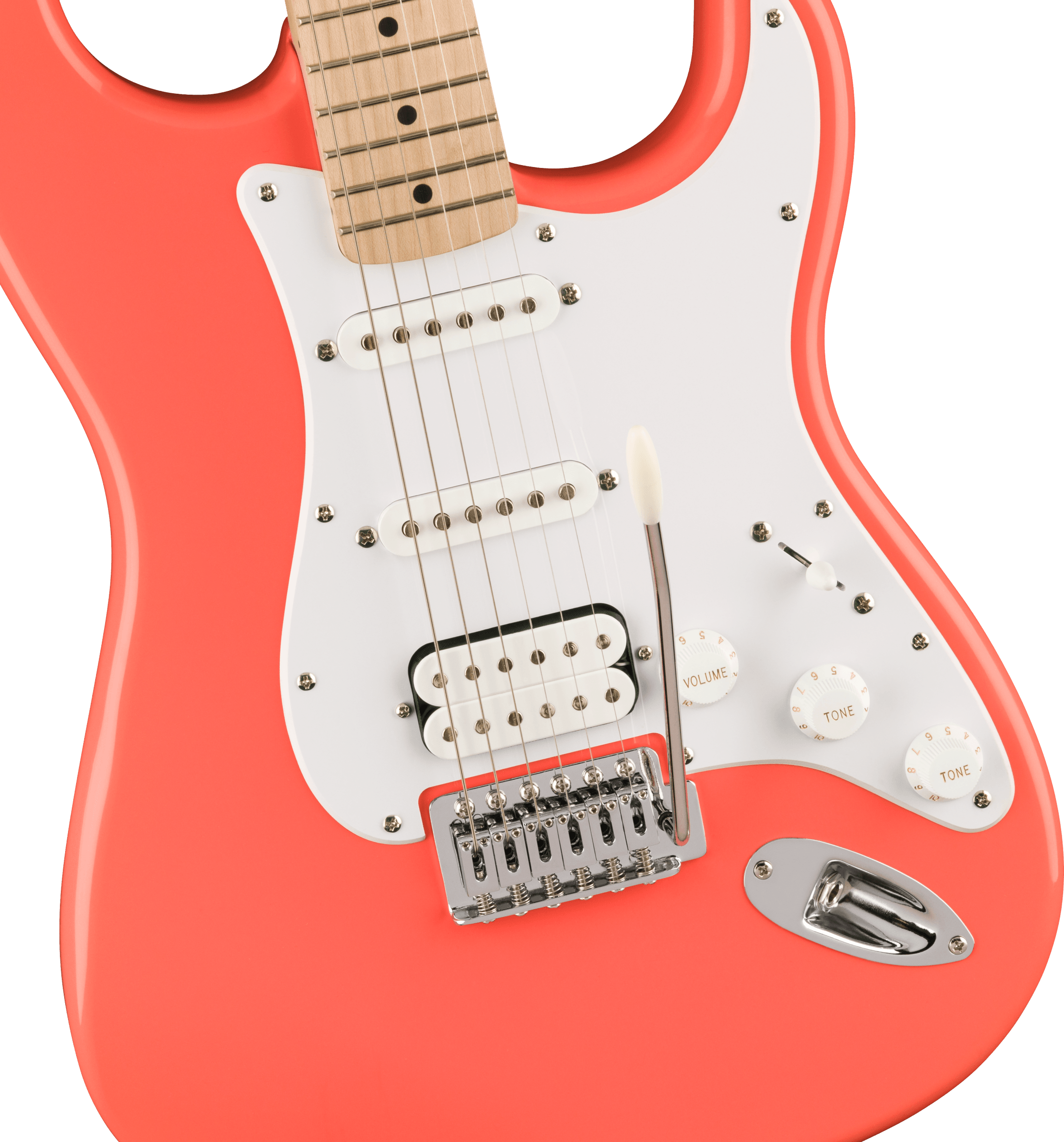 Image of FENDER Squier Sonic® Stratocaster® HSS, Maple Fingerboard, White Pickguard, Tahitian Coral
