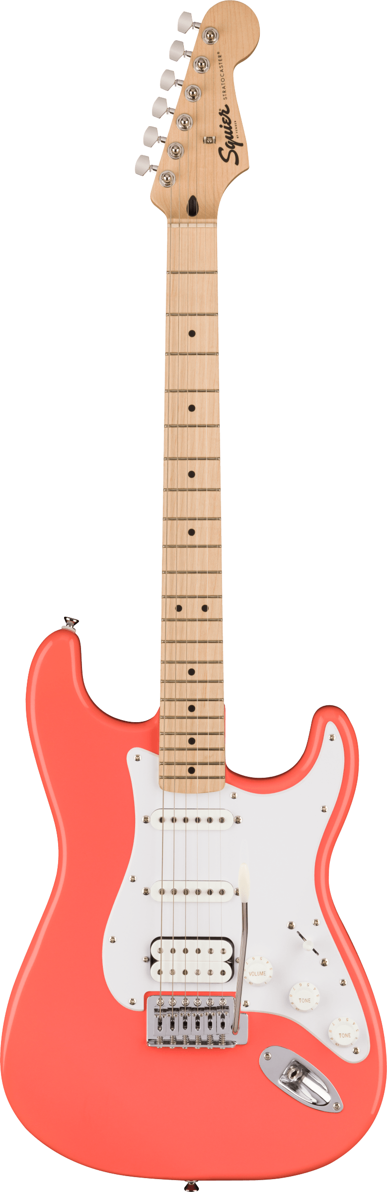 Image of FENDER Squier Sonic® Stratocaster® HSS, Maple Fingerboard, White Pickguard, Tahitian Coral