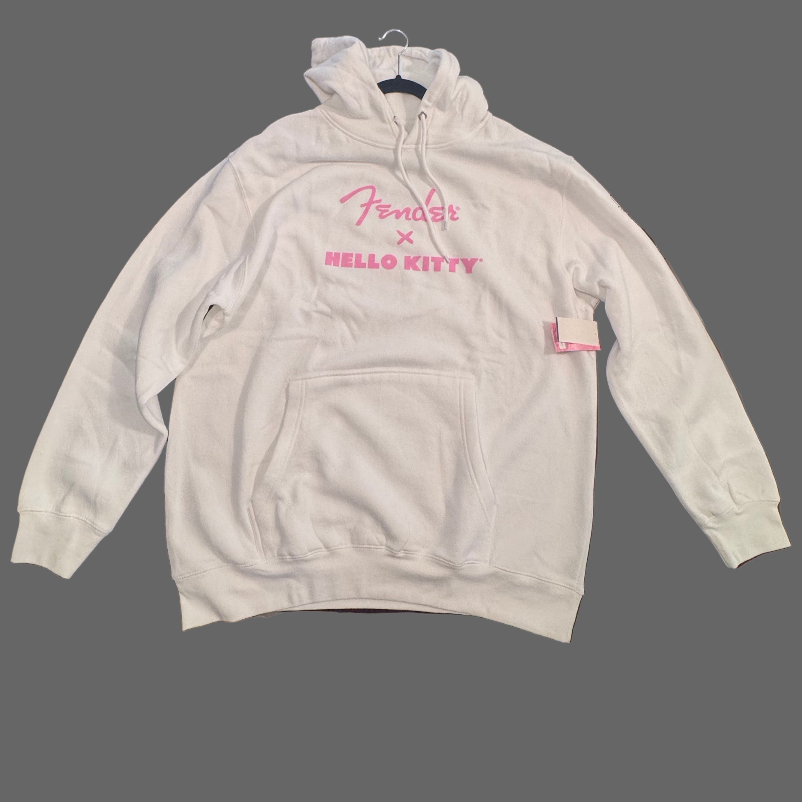 Image of White hoodie with pink text Hello Kitty