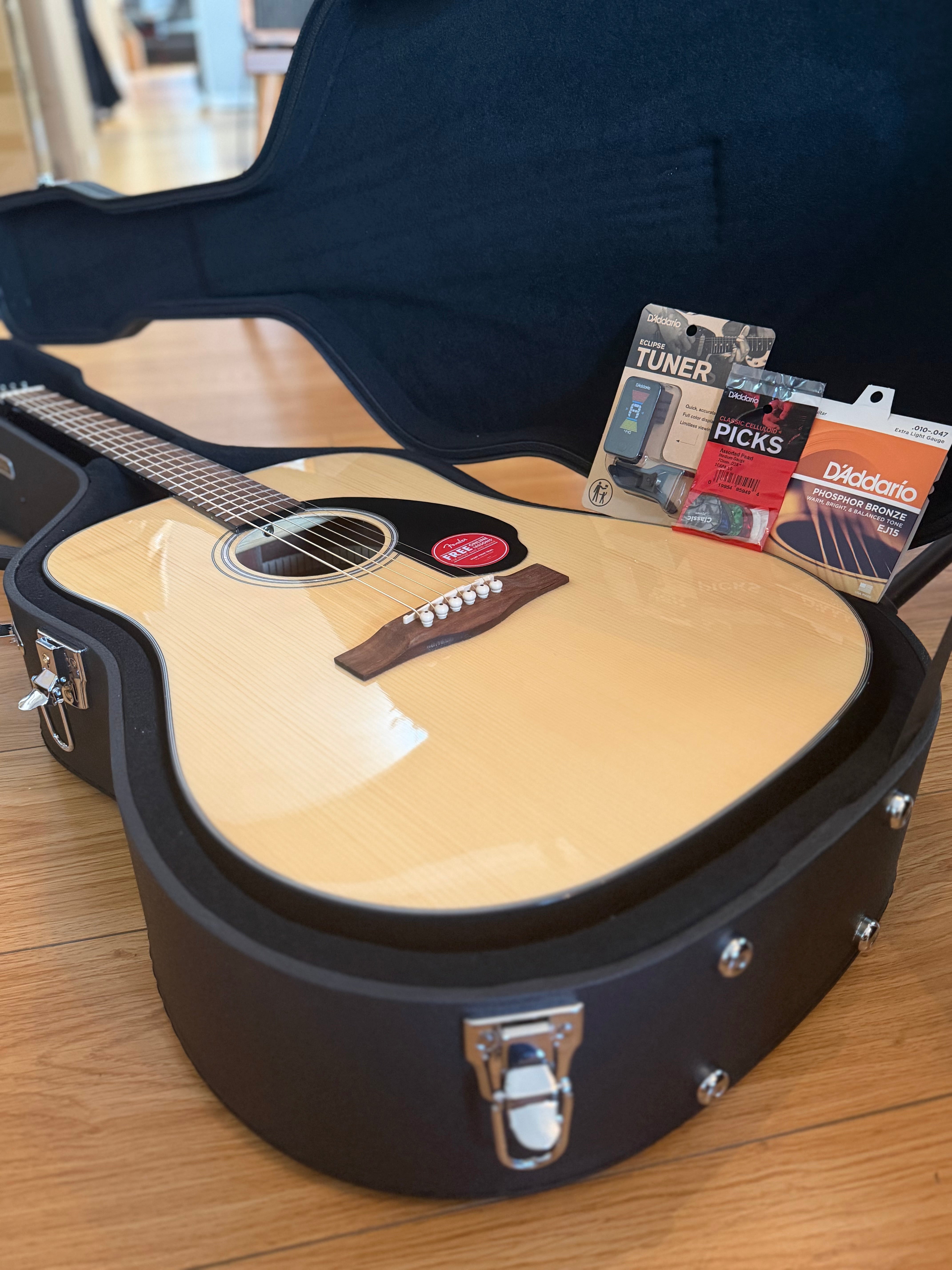 Image of Beginner Acoustic Guitar Bundle Fender CD 60S Dreadnought V3 Natural with Case and Accessories