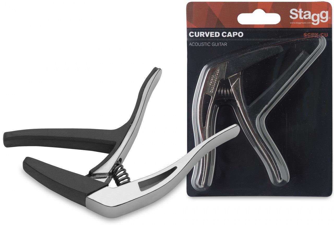 Image of Stagg Curved Trigger Capo - Chrome Finish, Acoustic & Electric Guitar