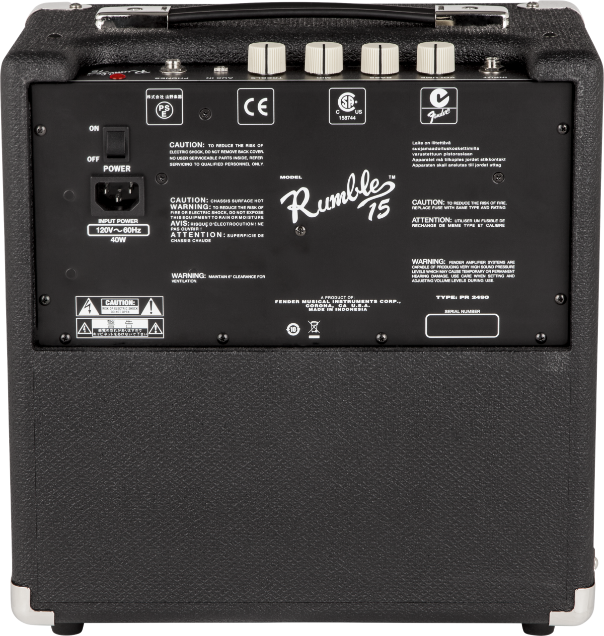 Image of Fender Rumble 15 V3 Bass Combo Amp, Black and Silver