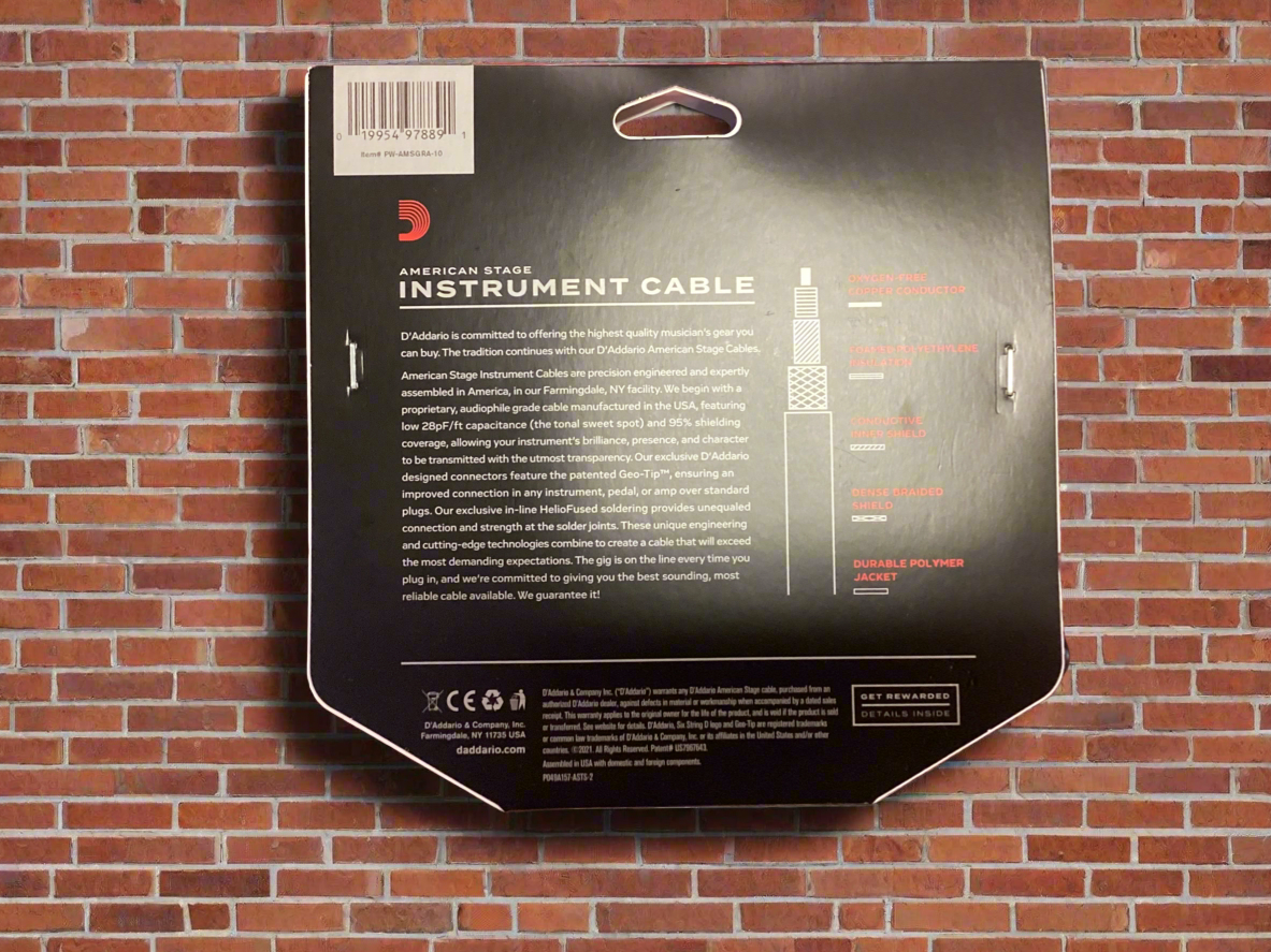 Image of Daddario American Stage Instrument Cable 10’ right angle