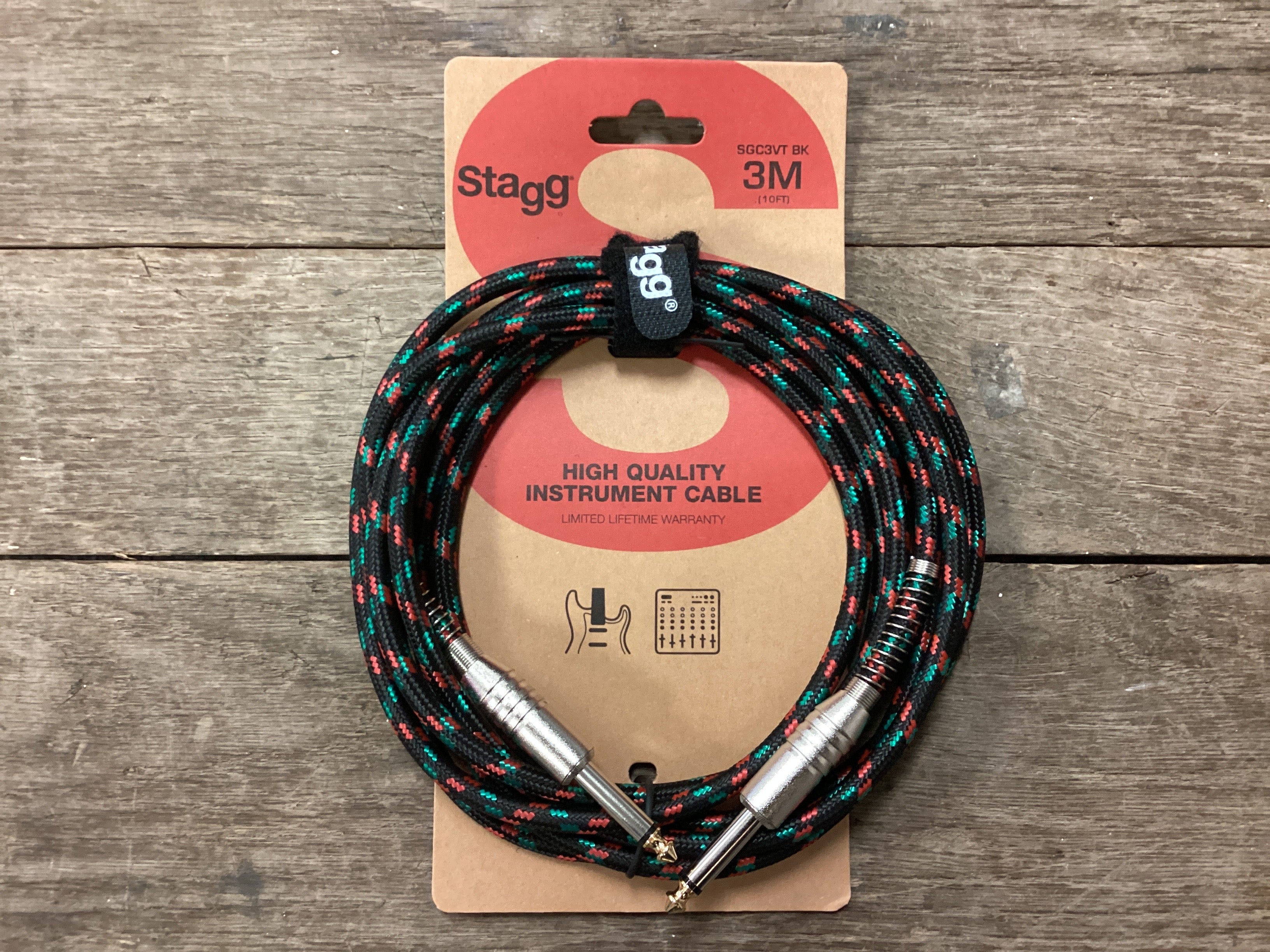 Image of Stagg 10ft Black Tweed Instrument Cable Straight to Straight 1/4 Inch