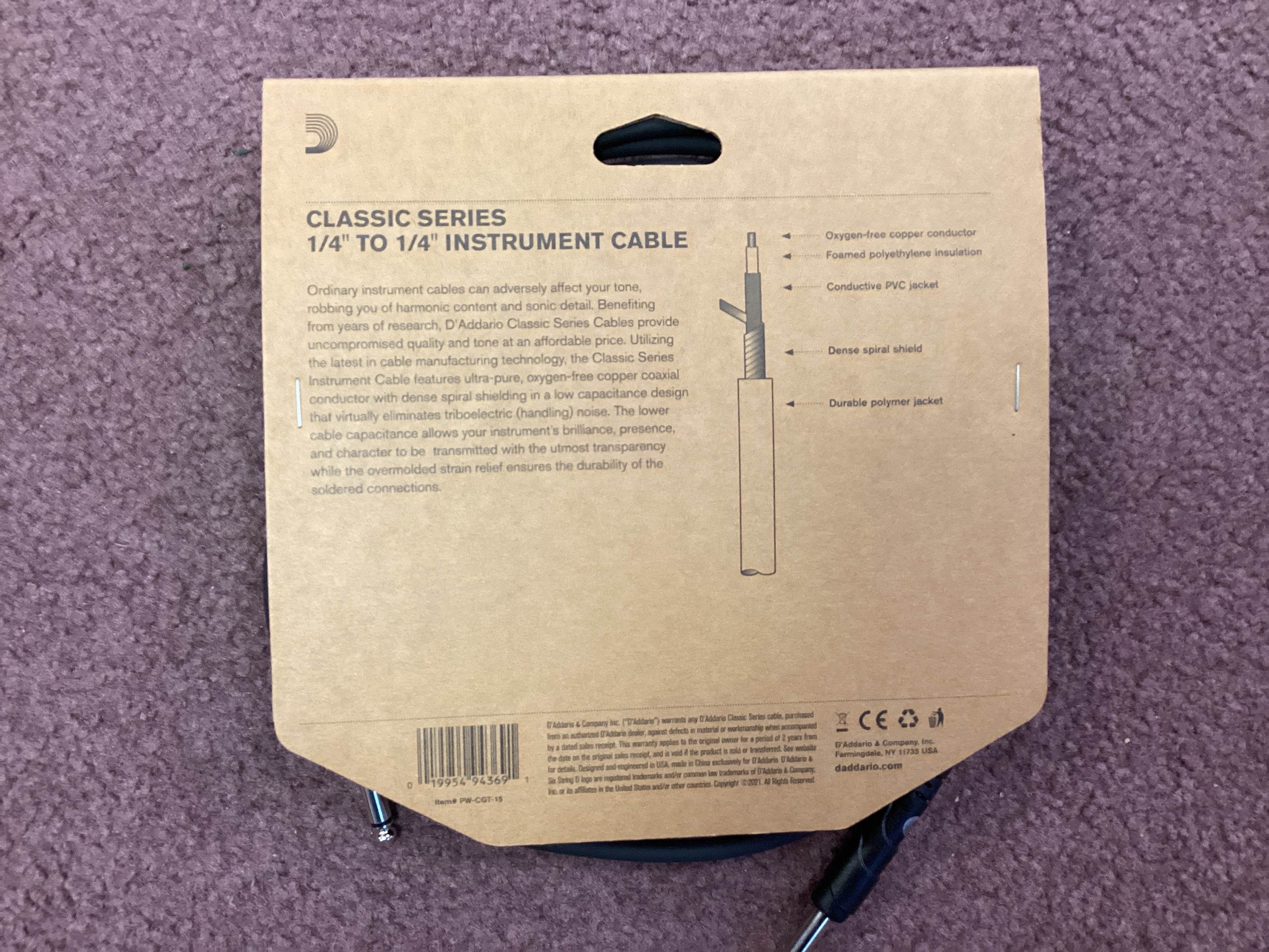 Daddario Classic Series Instrument Cable 15’