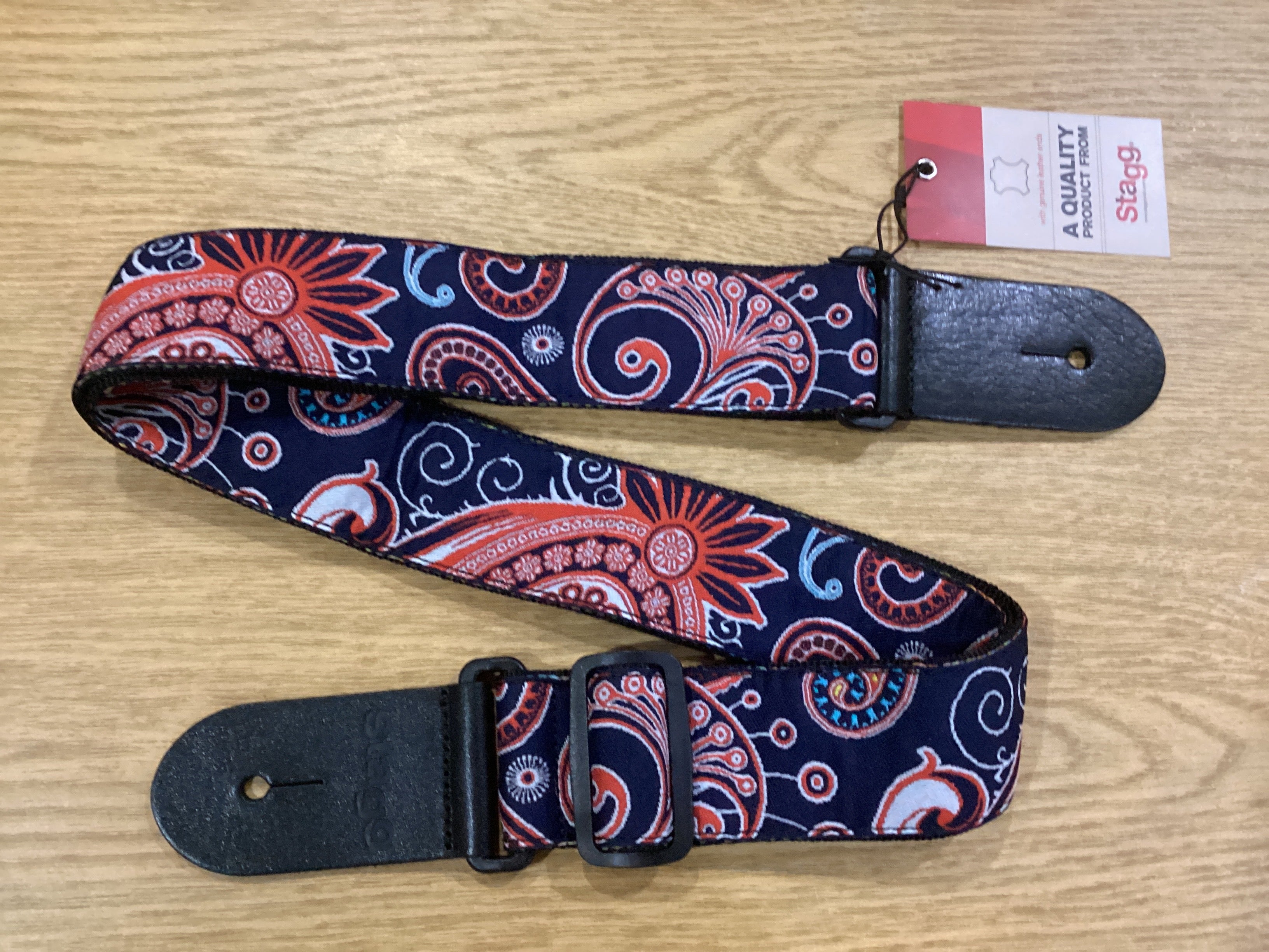 Image of Stagg Paisley 2 Red and Blue Woven Nylon Guitar Strap