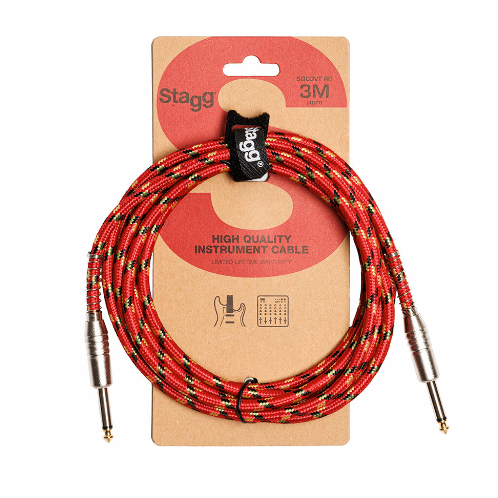 Image of Stagg SGC3VT-RD 10ft Vintage Tweed Guitar Cable - Red, 1/4