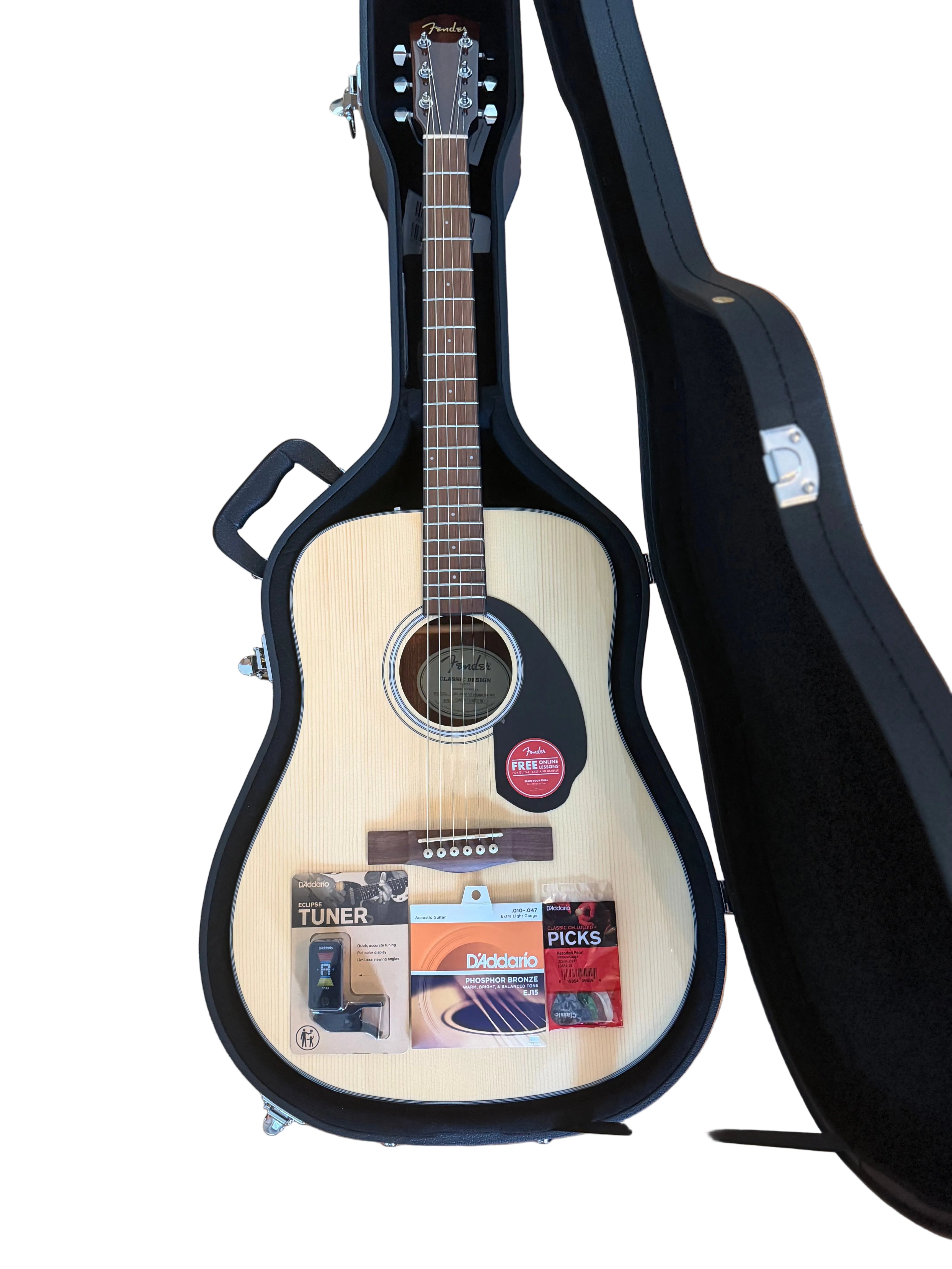 Image of Beginner Acoustic Guitar Bundle Fender CD 60S Dreadnought V3 Natural with Case and Accessories