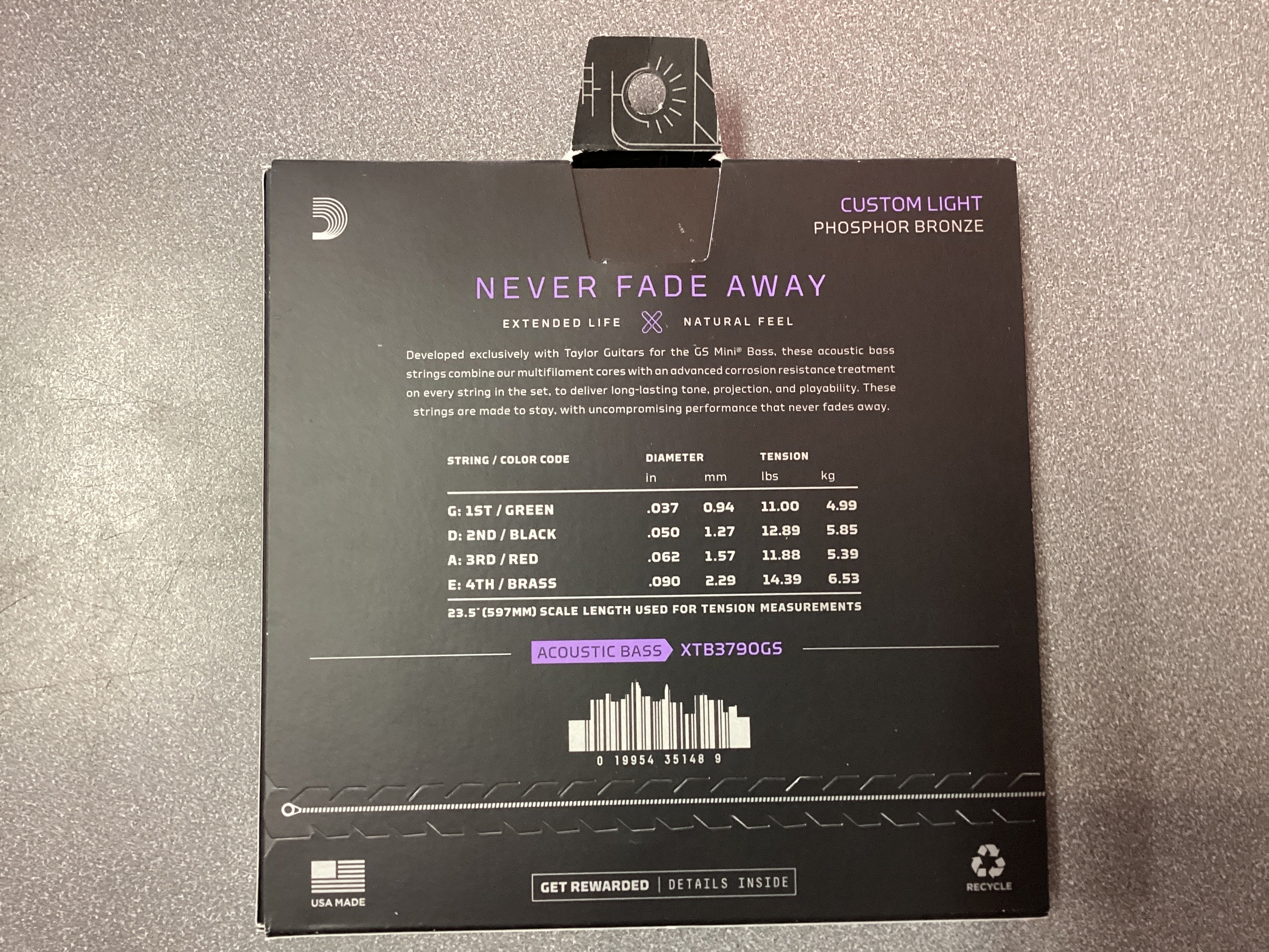 D’Addario XT Taylor GS-Mini (23.5” scale) Acoustic Bass Strings 37-90