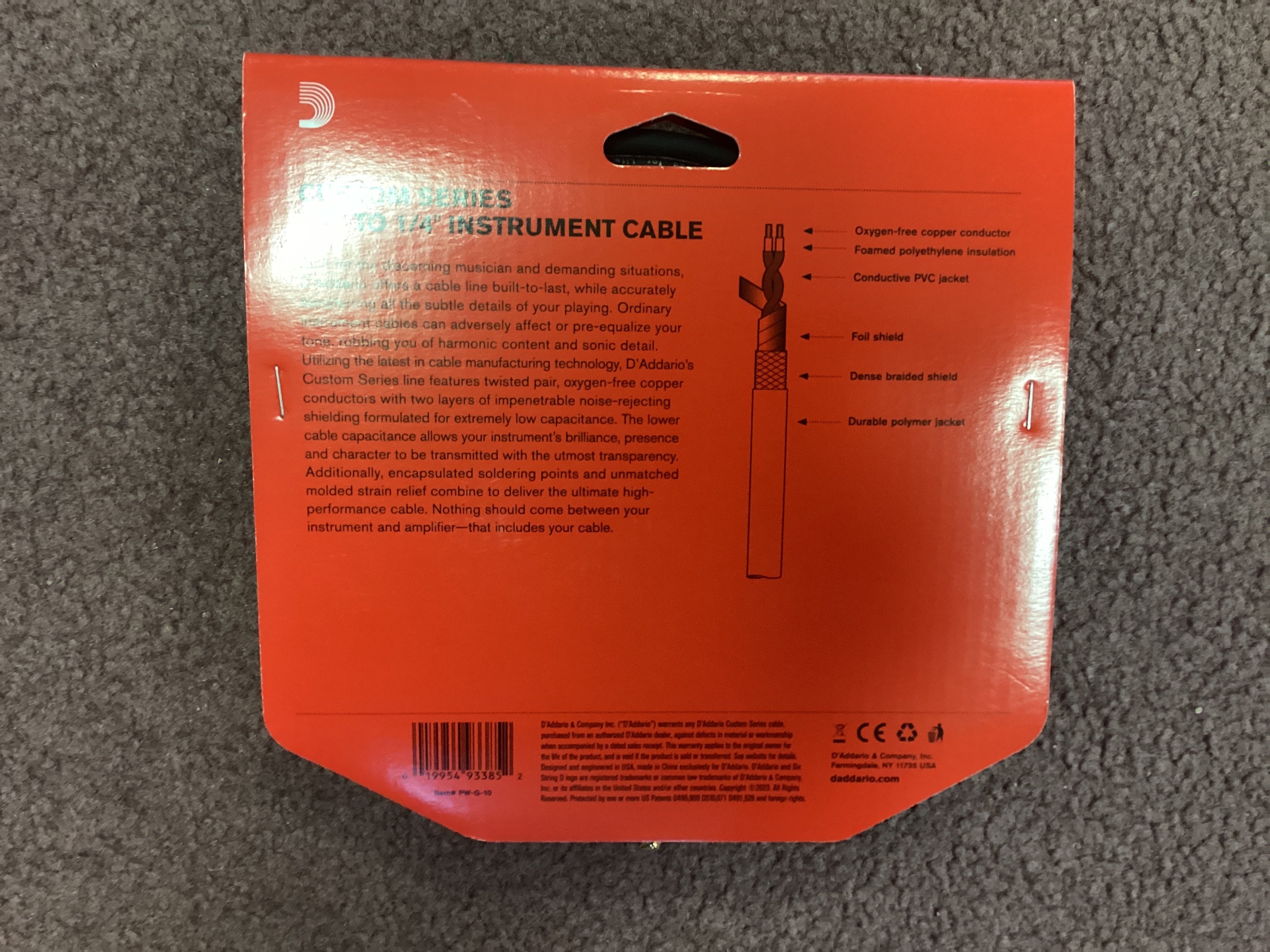 Daddario Custom Series Instrument Cable 10’