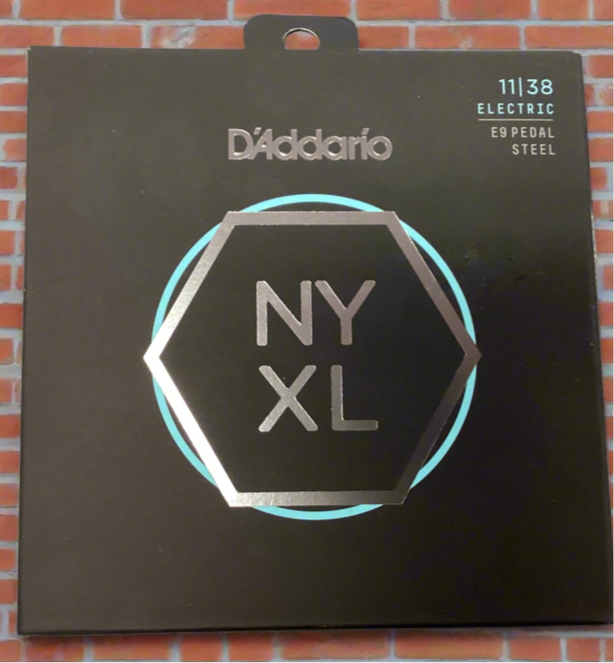 Image of A pack of D'Addario NYXL1138 electric guitar strings with blue and silver packaging.