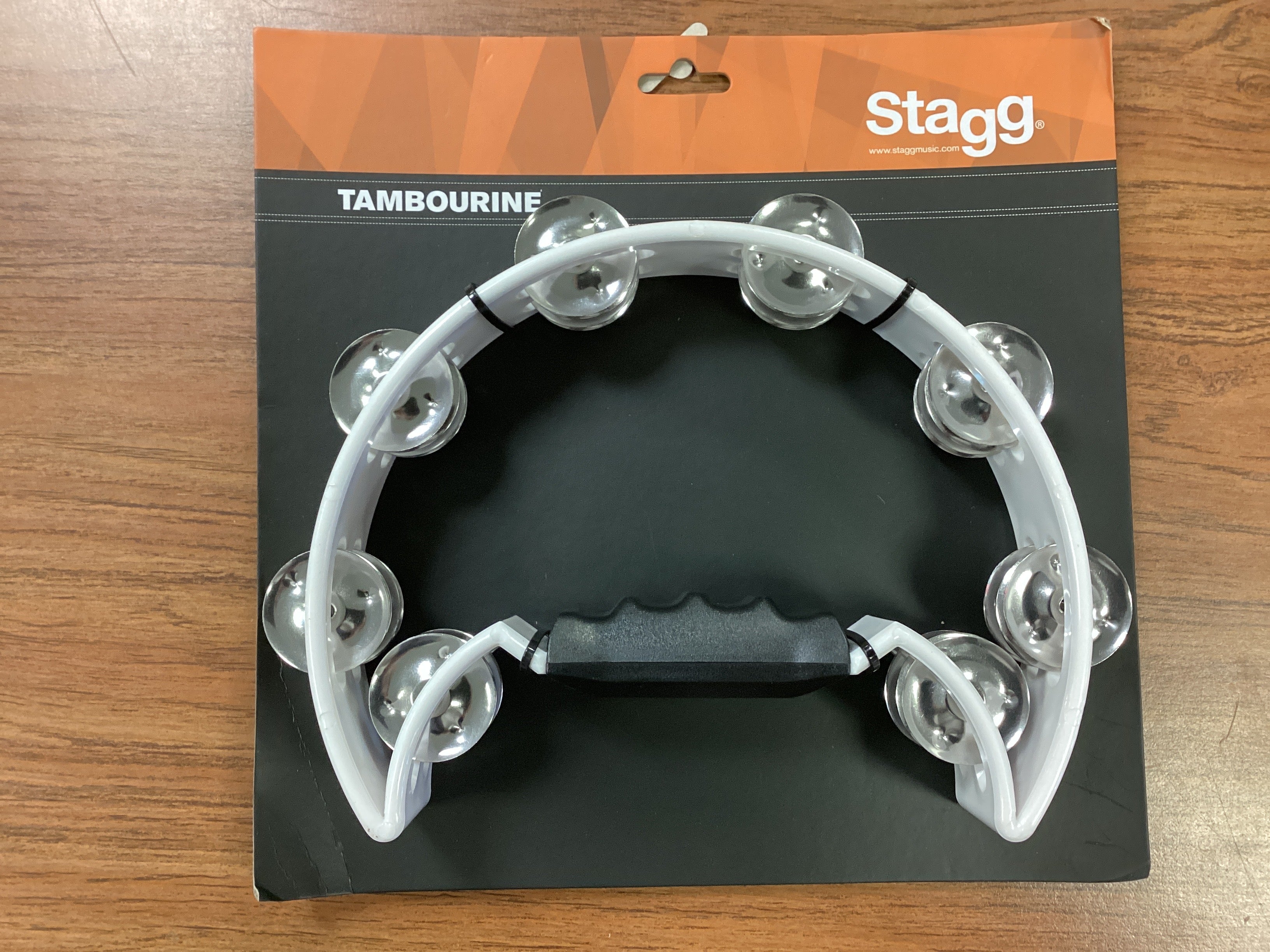 Image of Stagg “Cutaway” Tambourine~2-row+16 jingles~White