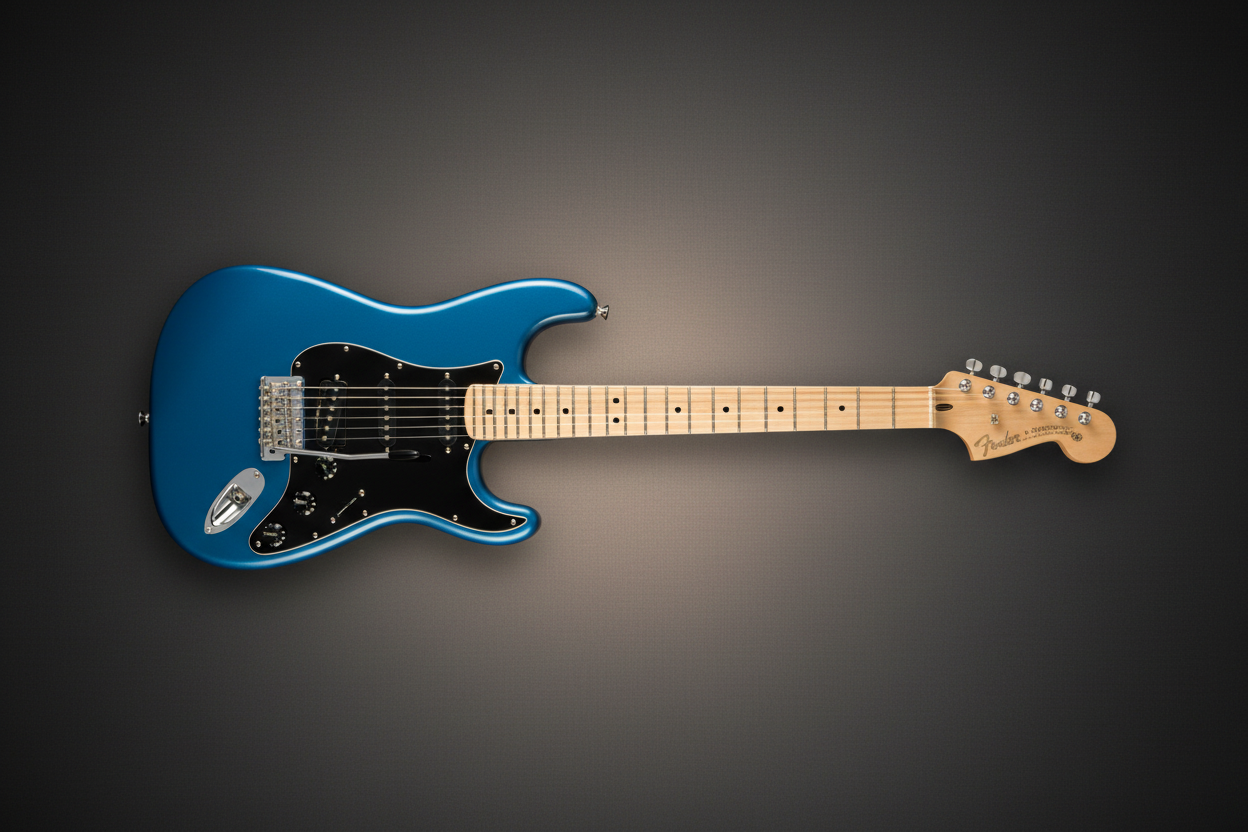 Image of Blue electric guitar on a transparent background