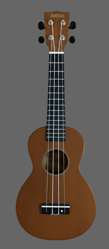 Image of Brown ukulele on a gray background