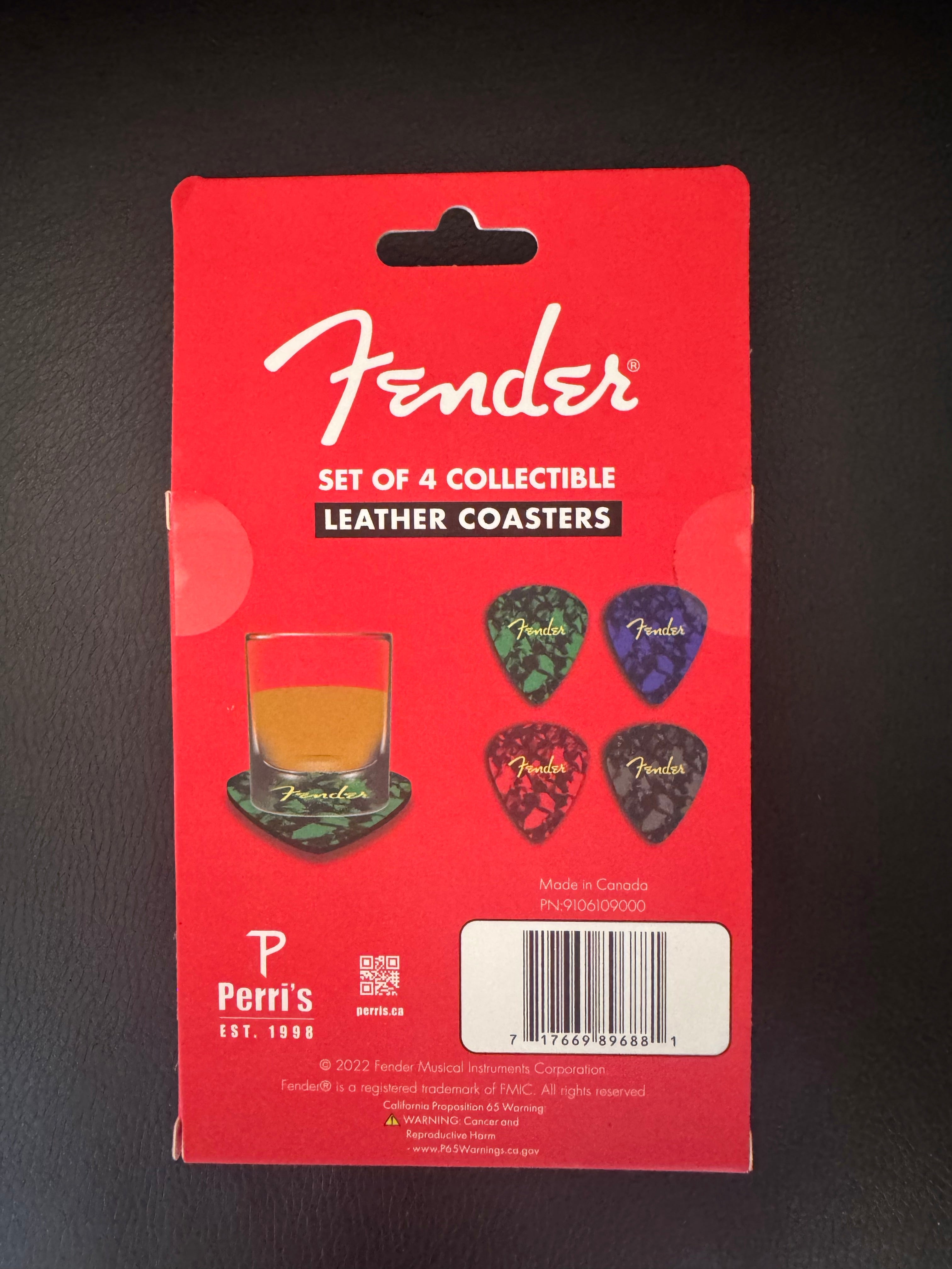 Fender™ Pick Shape Logo Coasters, 4-Pack, Multi-Color