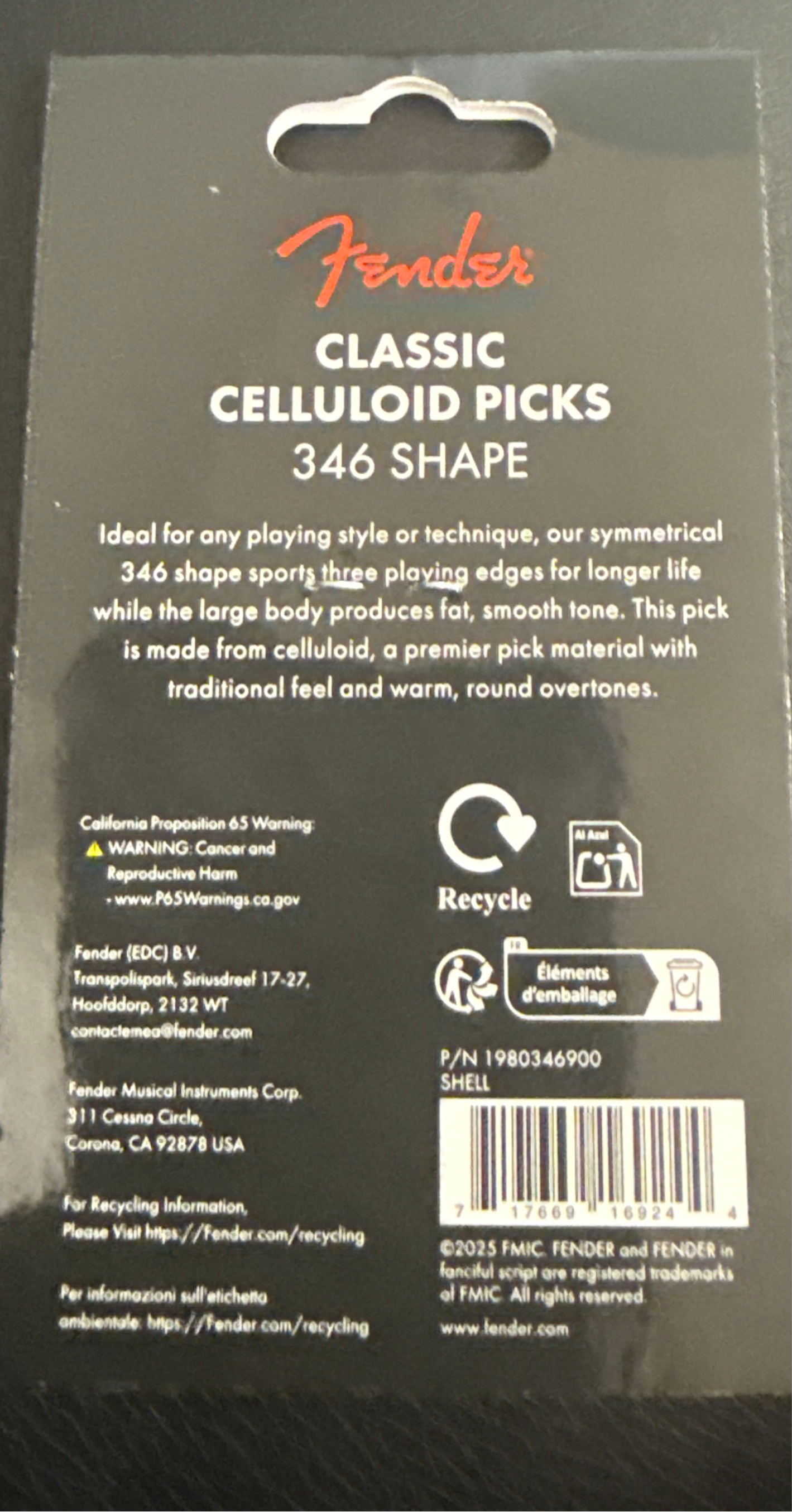 Fender 346 shape Picks~12 pack~Heavy