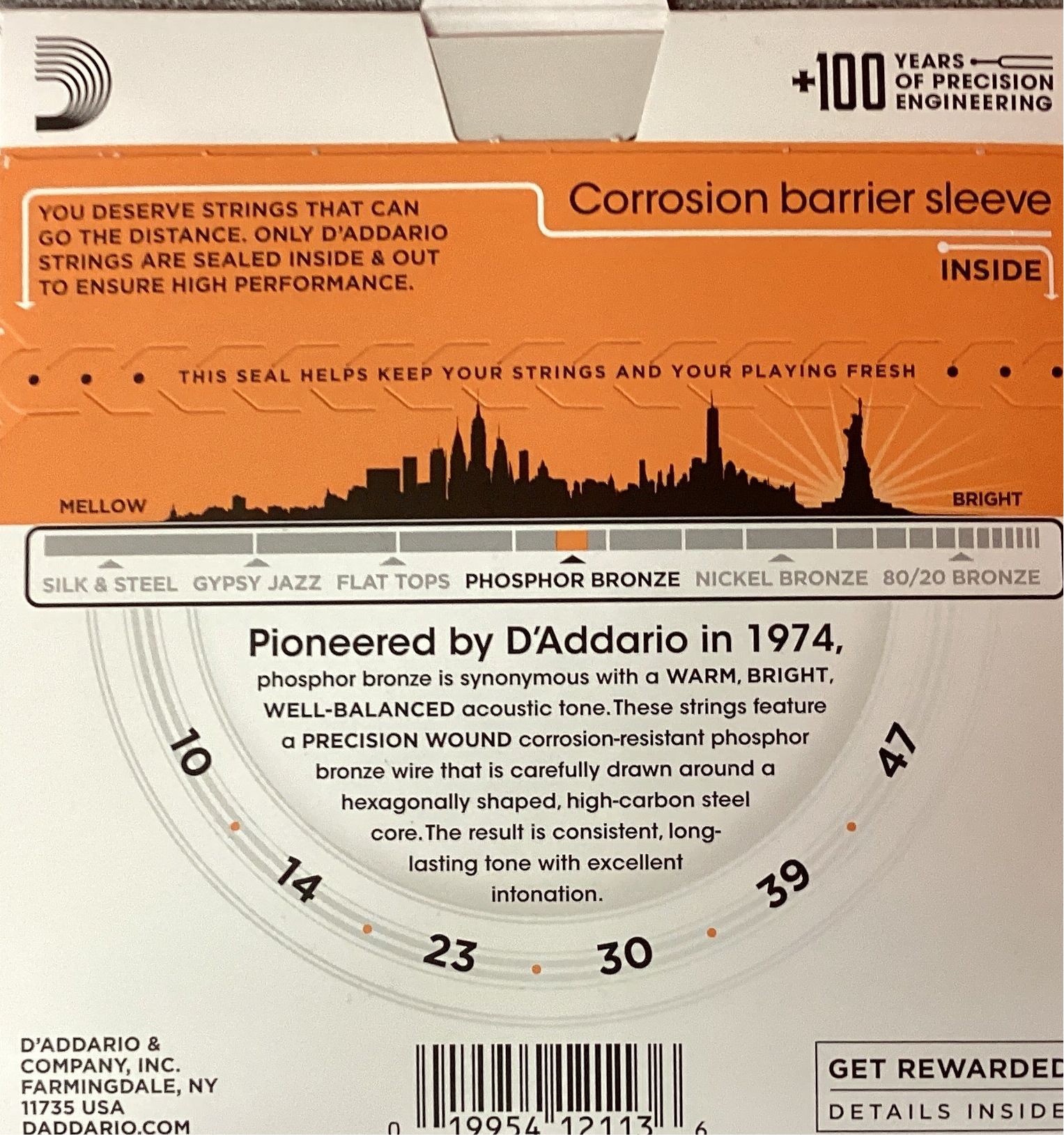 D’Addario Phosphor Bronze Acoustic Guitar Strings 10-47