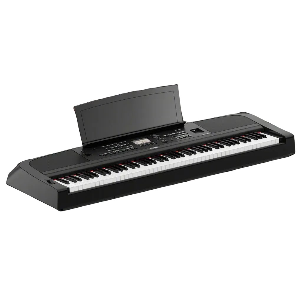 Image of Digital piano with black finish on a white background
