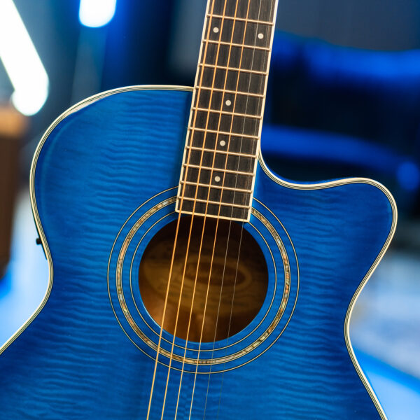 Image of Washburn EA15 Festival Mini Jumbo Acoustic Electric Guitar Flame Transparent Blue