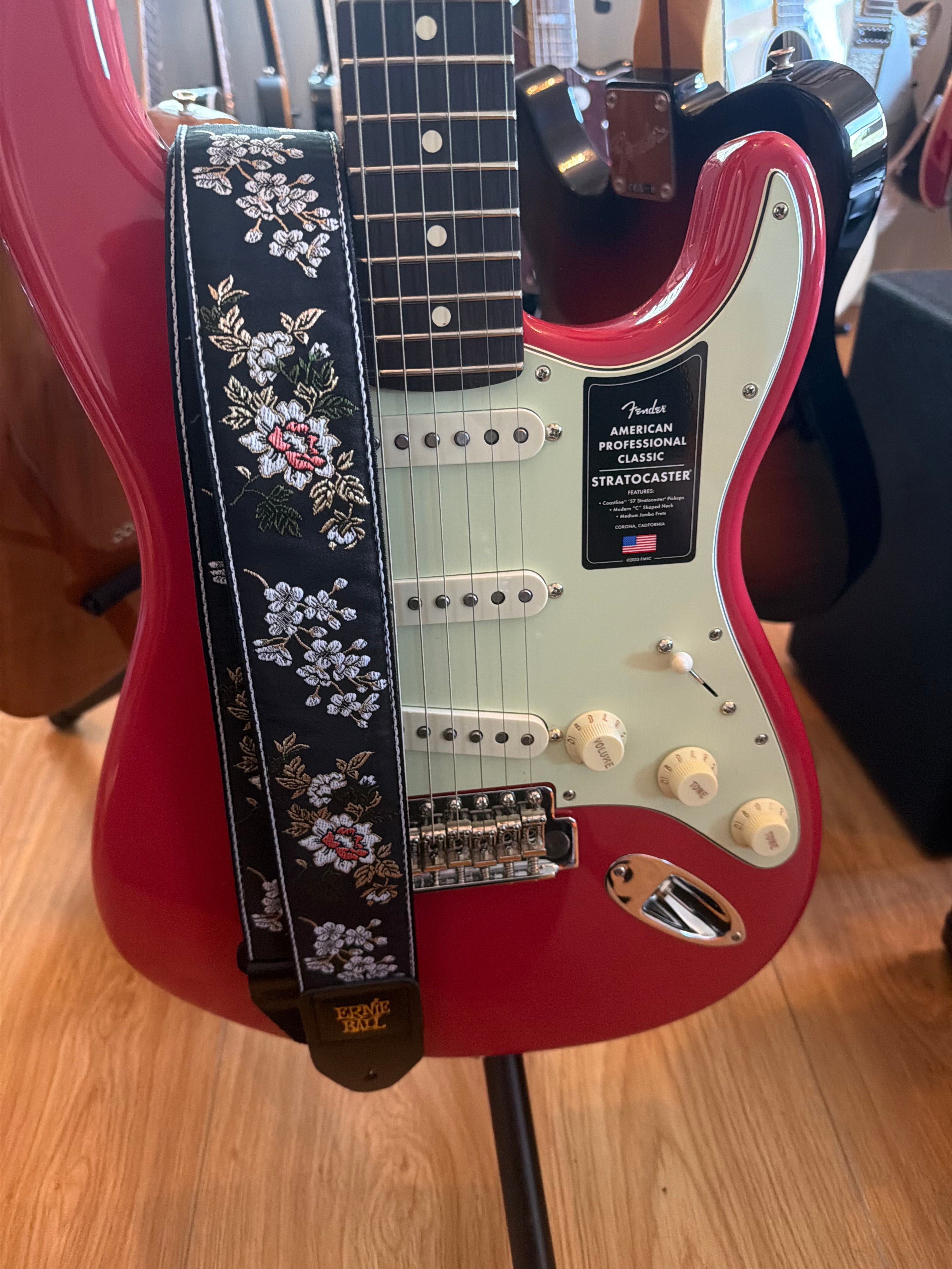Image of Fender American Professional Classic Stratocaster Faded Dakota Red Bundle with Strap Strings Tuner Picks