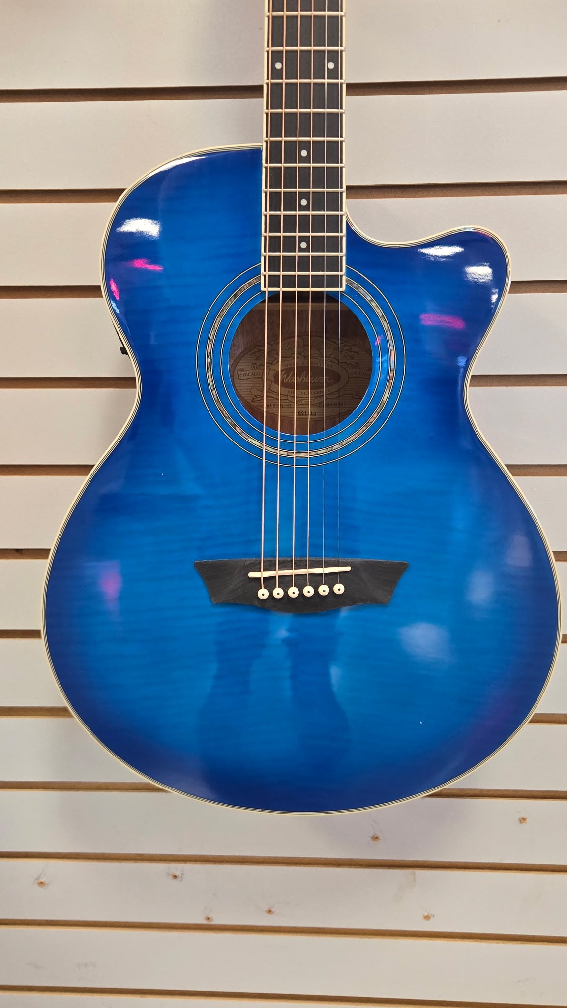 Image of Washburn EA15 Festival Mini Jumbo Acoustic Electric Guitar Flame Transparent Blue