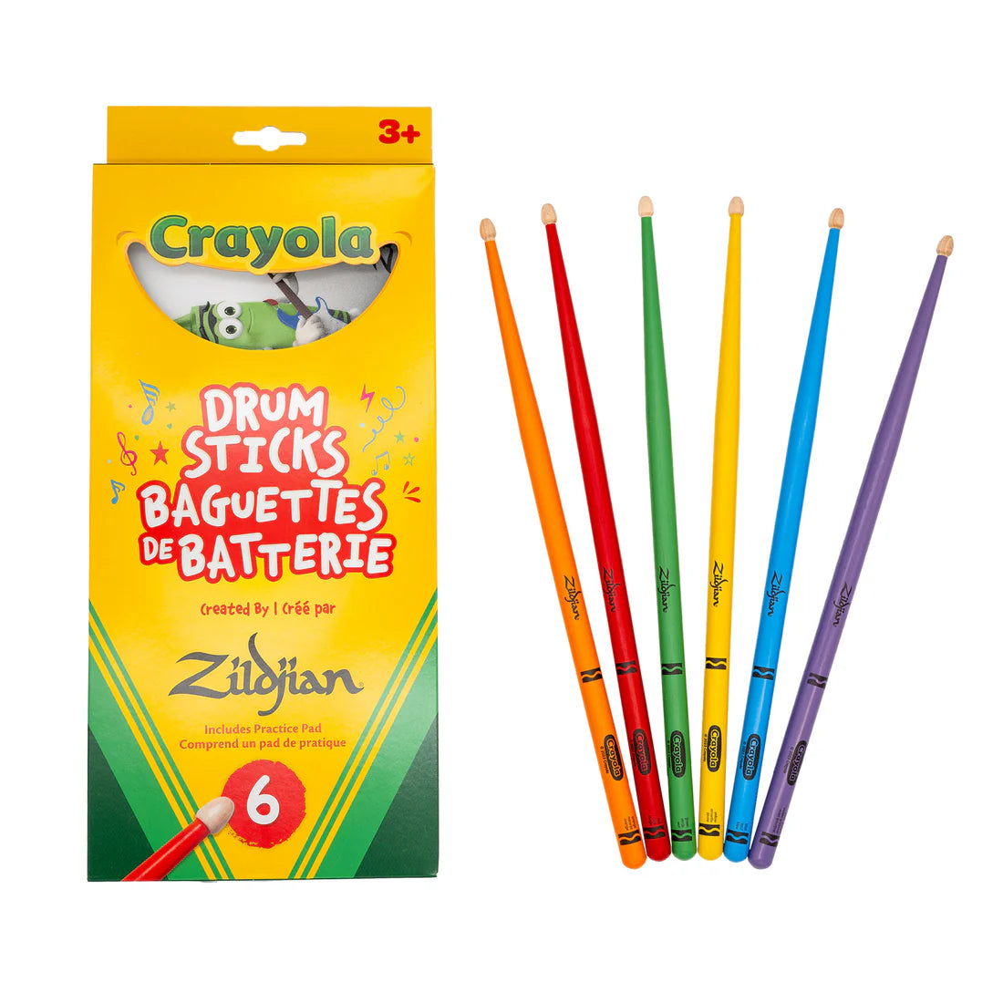 Zildjian x Crayola Pack, 6 Kids Drumsticks & Pad  ZKIDS