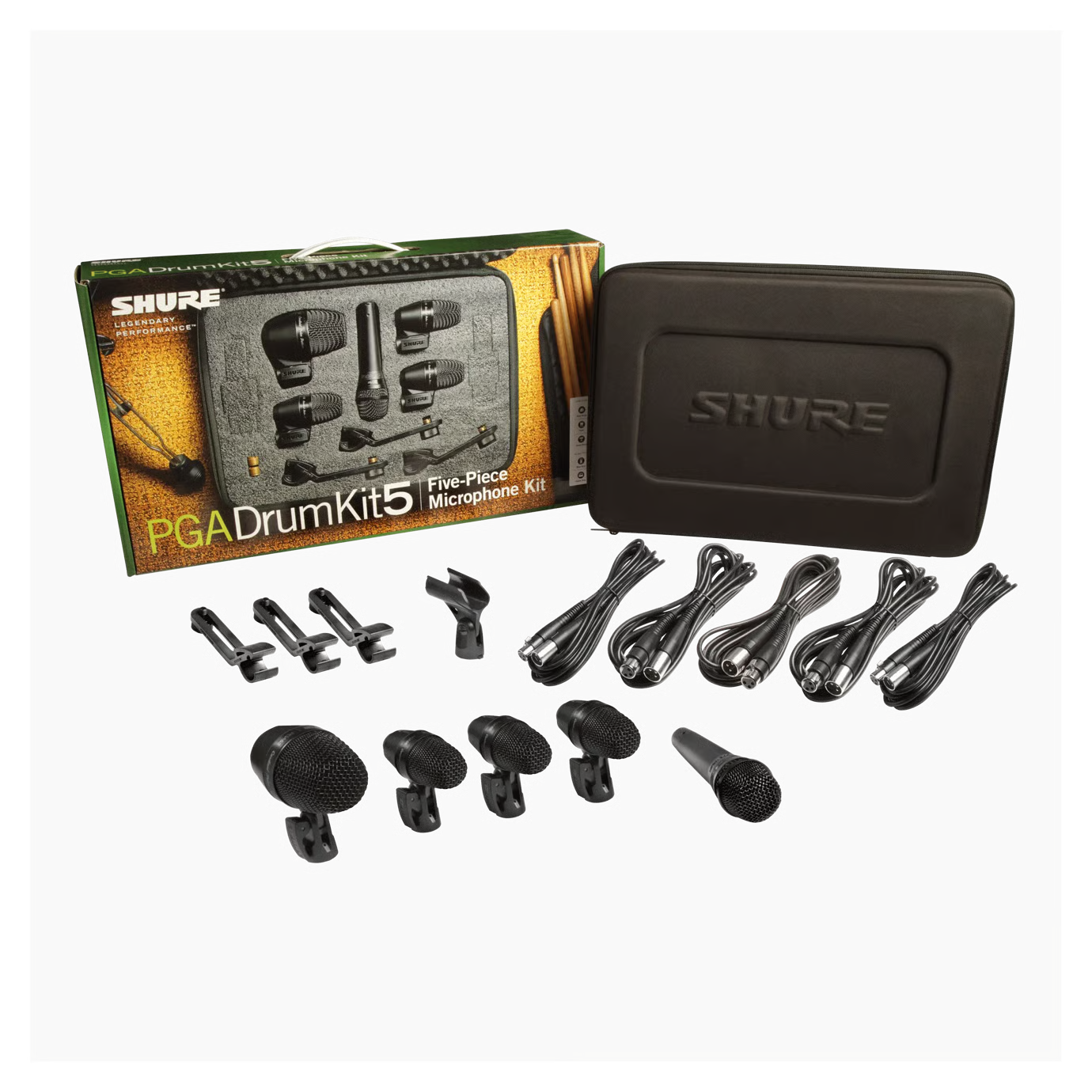 Image of Shure PGADRUMKIT5 5-Piece Drum Microphone Kit - Complete with Mics, Cables, Mounts, Case