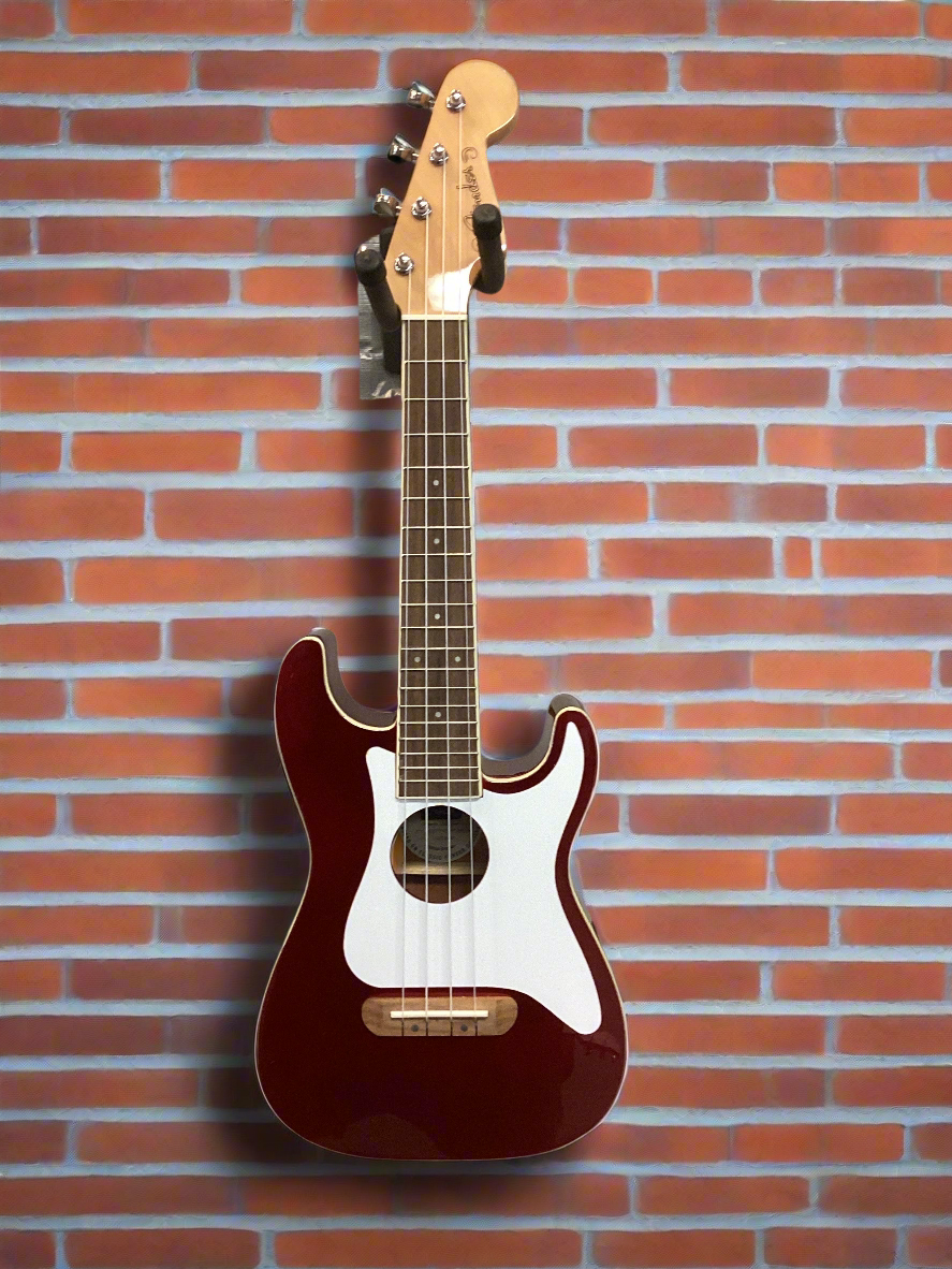 Image of Fullerton Strat Uke Walnut Fingerboard, White Pickguard Candy Apple Red