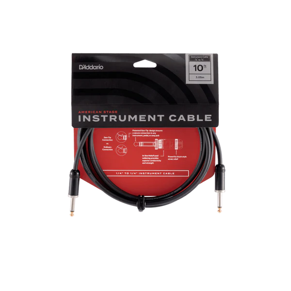 Image of D'Addario American Stage Instrument Cable - 10ft Professional Guitar Cable
