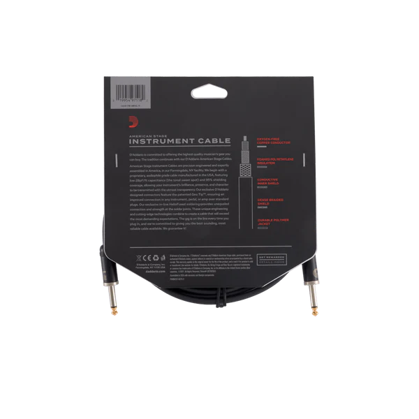 Image of D'Addario American Stage Instrument Cable - 10ft Professional Guitar Cable