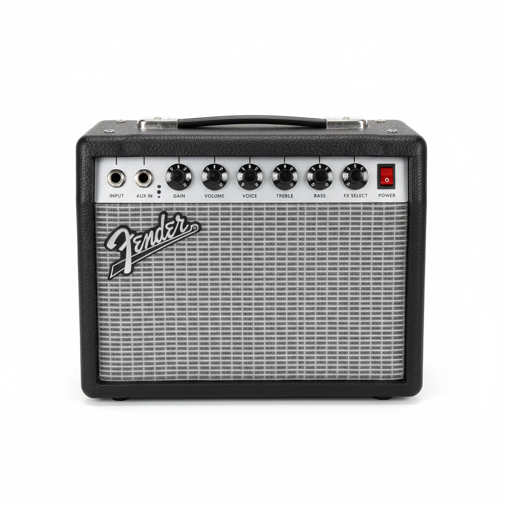 Image of Fender Champion II 25 guitar amplifier front view showing controls and Fender logo on white background
