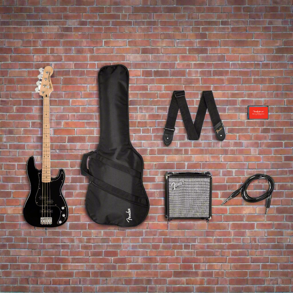 Image of FENDER Affinity Series™ Precision Bass® PJ Pack, Maple Fingerboard, Black, Gig Bag, Rumble 15 - 120V